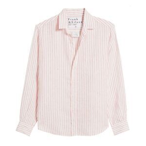 Frank & Eileen Women's Pink Stripe Relaxed Preppy Button-Up Classic Shirt Size M